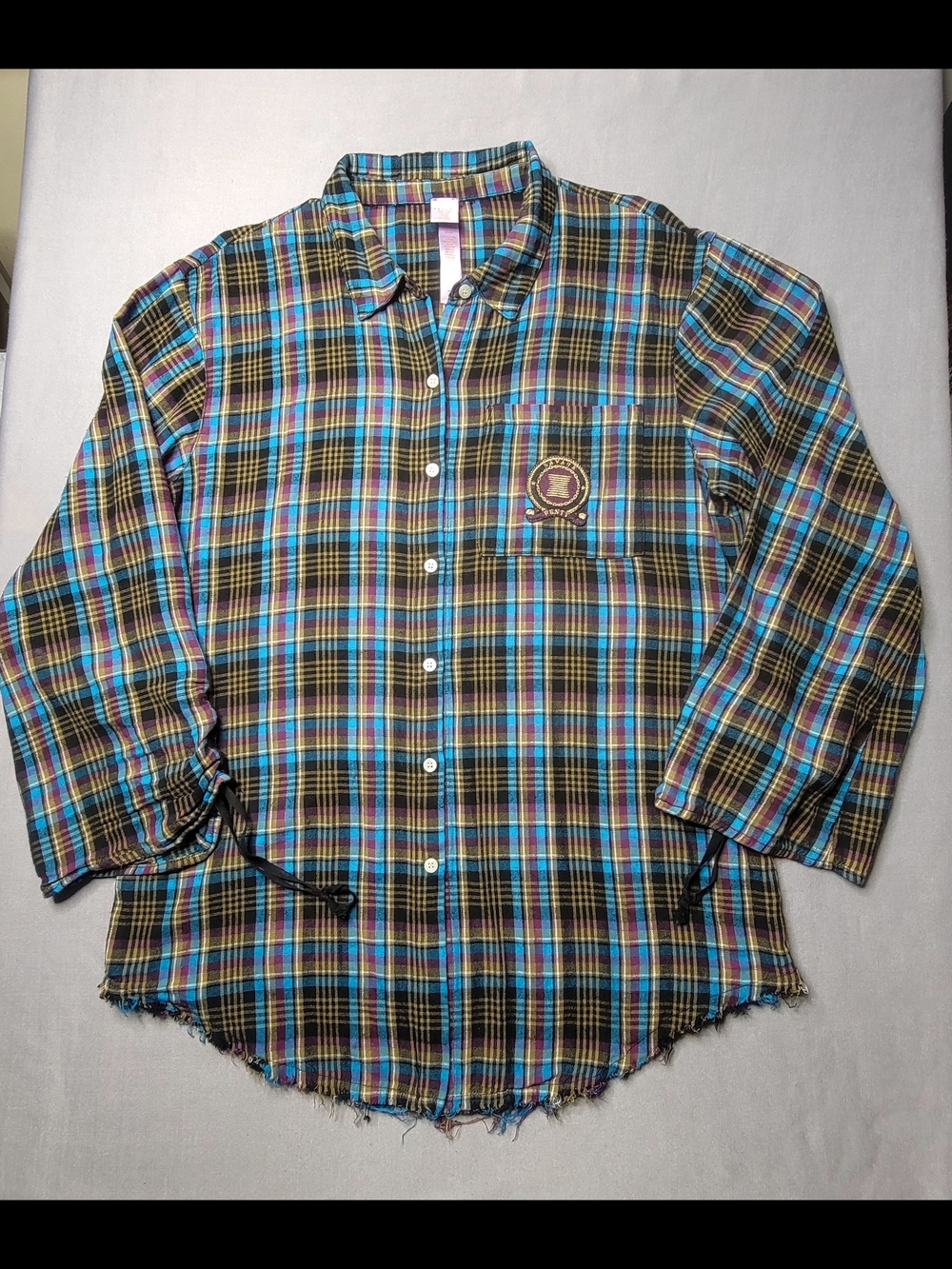 Salvage X Fenty Womens Plaid Flannel Long Sleeve Shirt Lace Up Distressed Size M